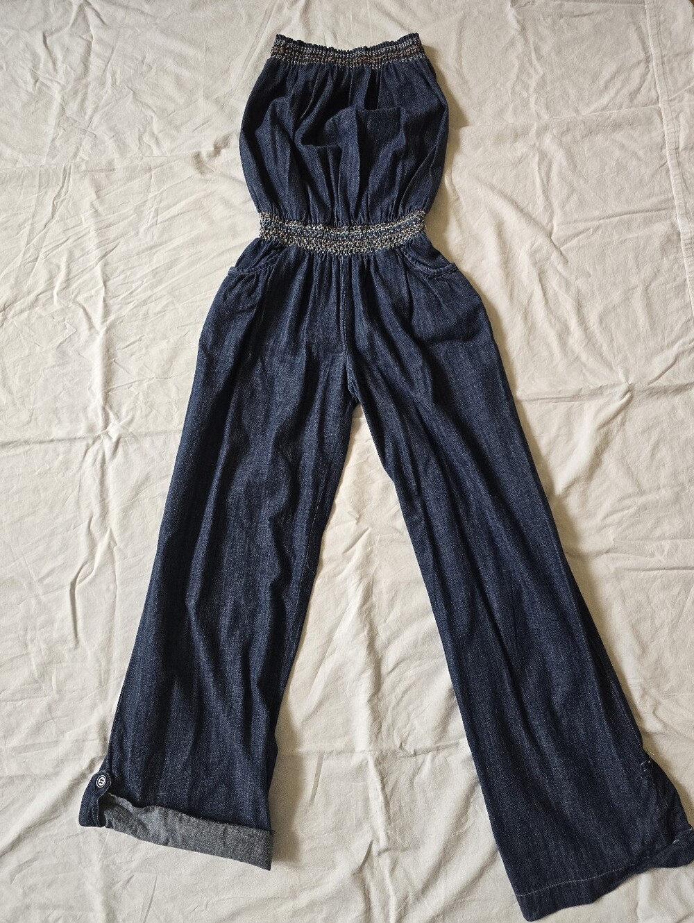 Denim Smocked Waist Jumpsuit